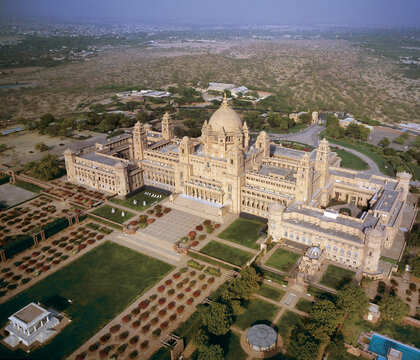 Umaid Bhawan Palace and its gardens from the air, Jodhpur