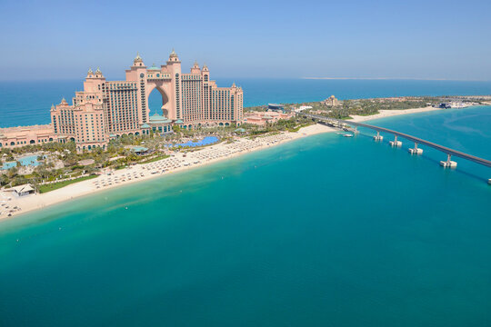 Atlantis The Palm resort on Palm Jumeirah, Dubai, from the air