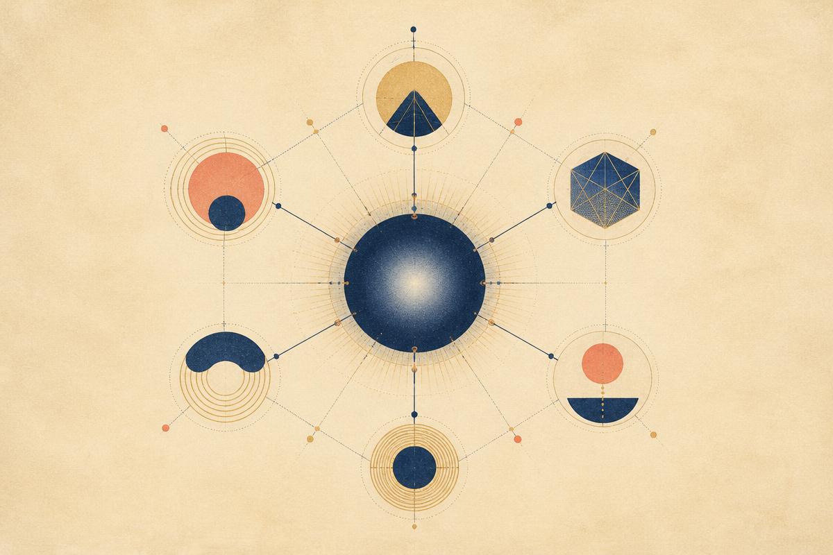 Abstract illustration of a central orchestration node connected to surrounding platform modules