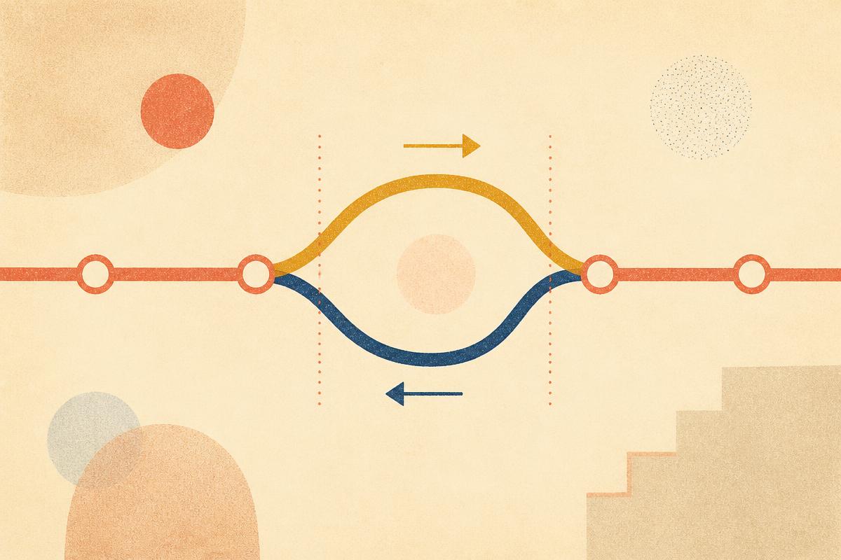 Abstract illustration of a booking rail with a flexible branching path that rejoins the line