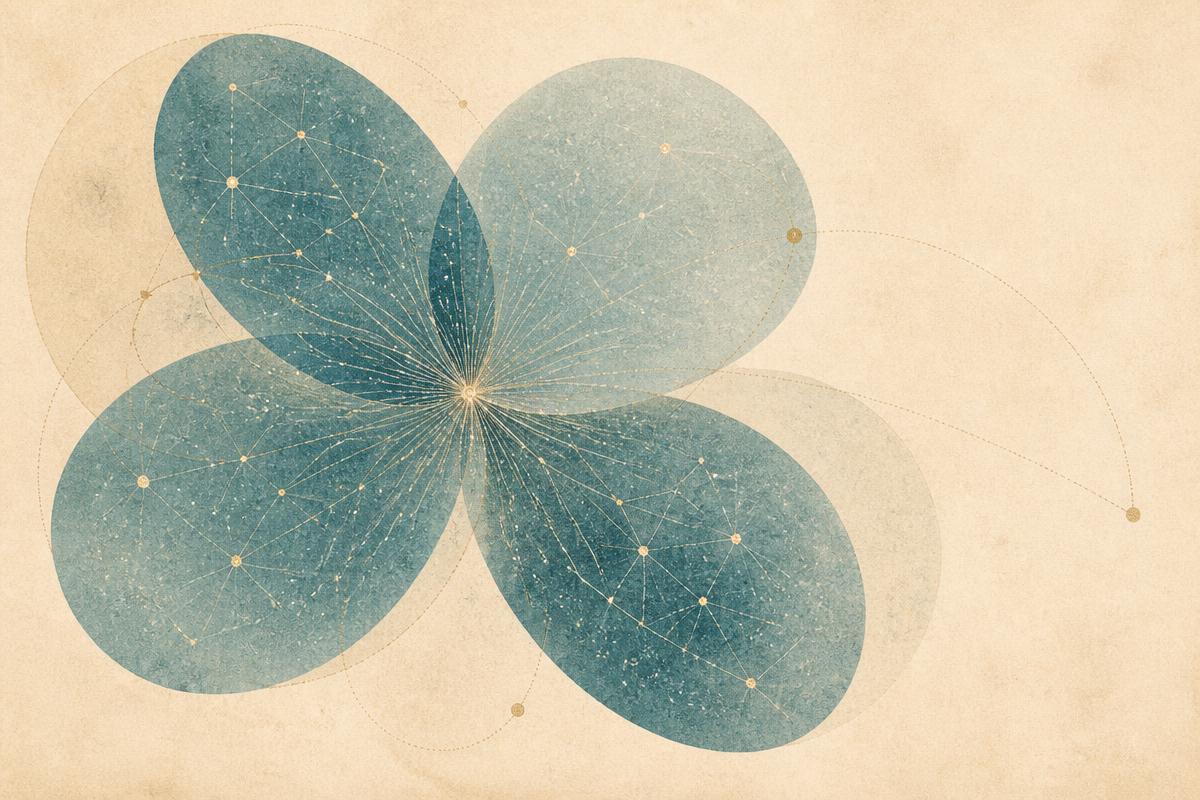Abstract illustration of four profile fields converging into one matched point